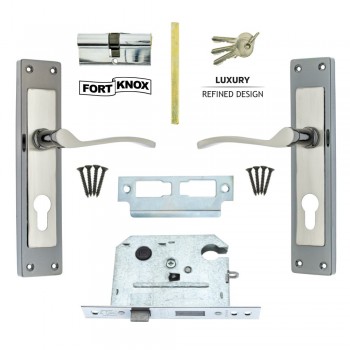 Fort Knox Lady-star Satin Black Nickle 8” Handles & Euro Mortise Lock, FORT KNOX - Cashbuild