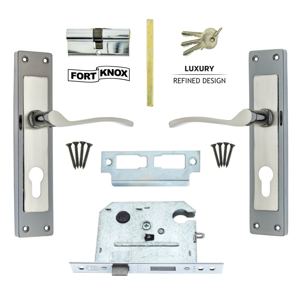 Fort Knox Lady-star Satin Black Nickle 8” Handles & Euro Mortise Lock, FORT KNOX - Cashbuild Fort Knox Lady-star Satin Black Nickle 8” Handles & Euro Mortise Lock, FORT KNOX - Cashbuild